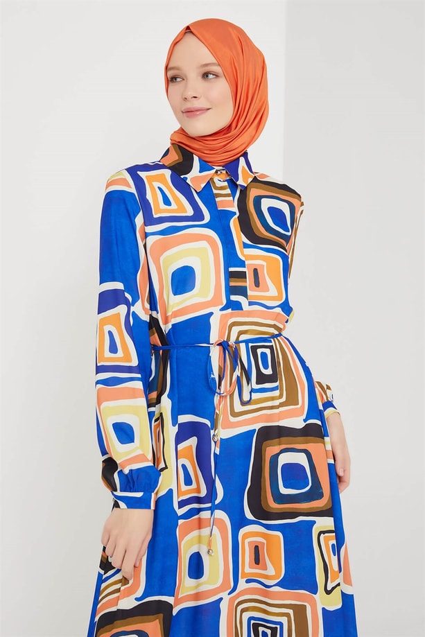 Armine Patlı Desenli Elbise 21K9311 Saks