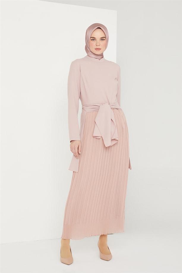 Armine Pileli Elbise 21K9324 Gül Kurusu