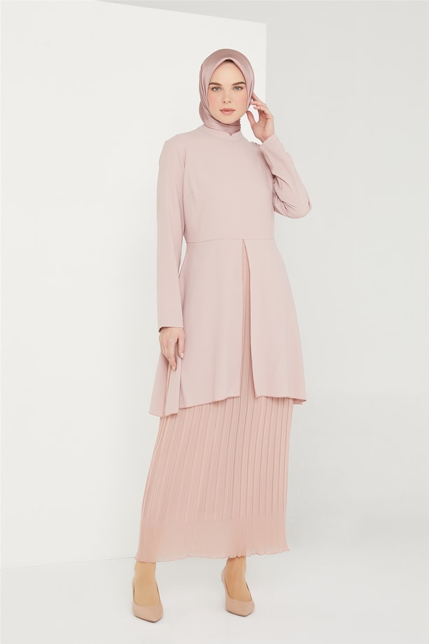 Armine Pileli Elbise 21K9324 Gül Kurusu