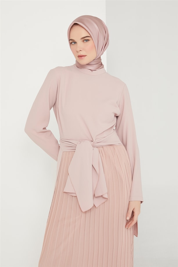 Armine Pileli Elbise 21K9324 Gül Kurusu