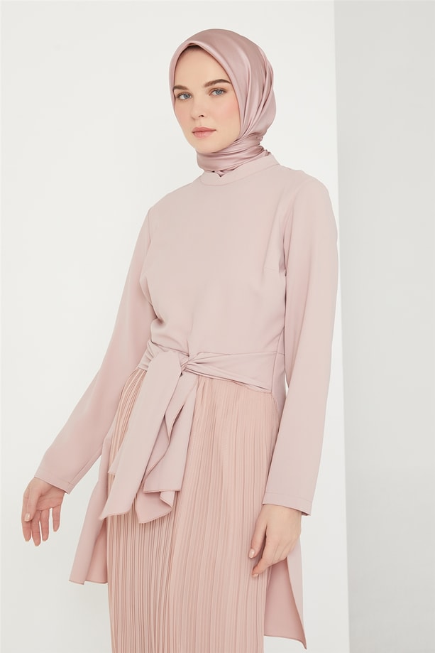 Armine Pileli Elbise 21K9324 Gül Kurusu