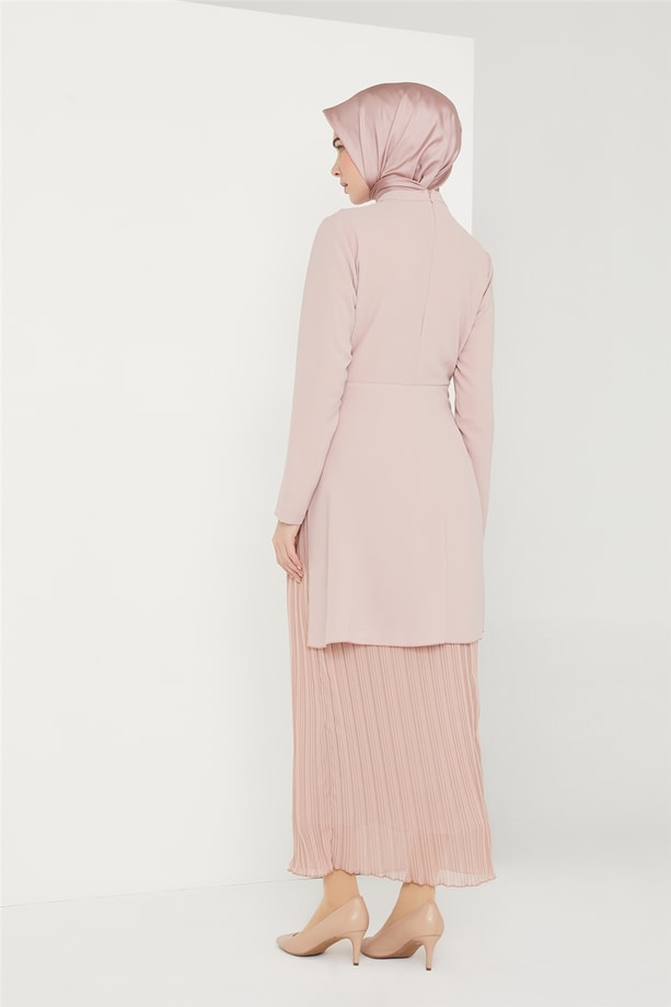 Armine Pileli Elbise 21K9324 Gül Kurusu