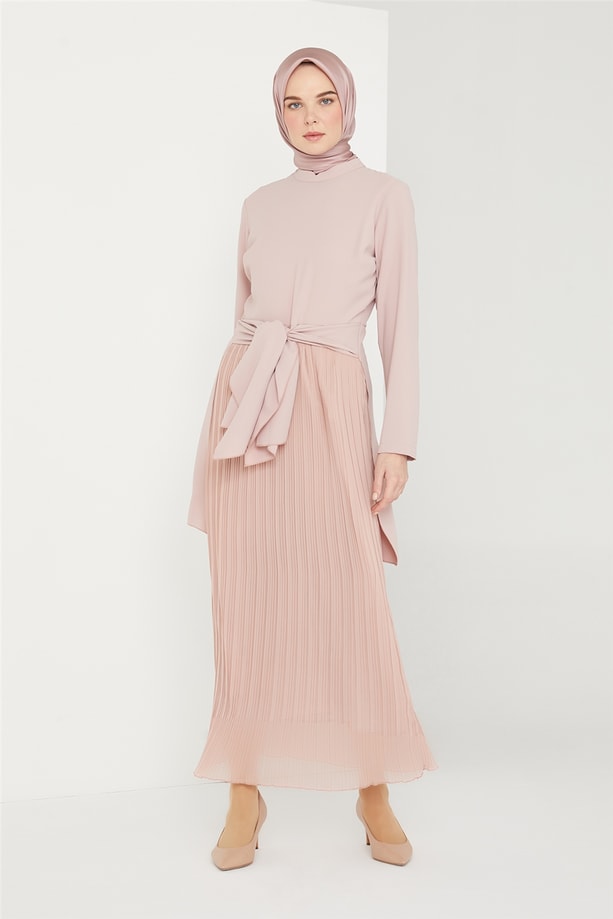 Armine Pileli Elbise 21K9324 Gül Kurusu