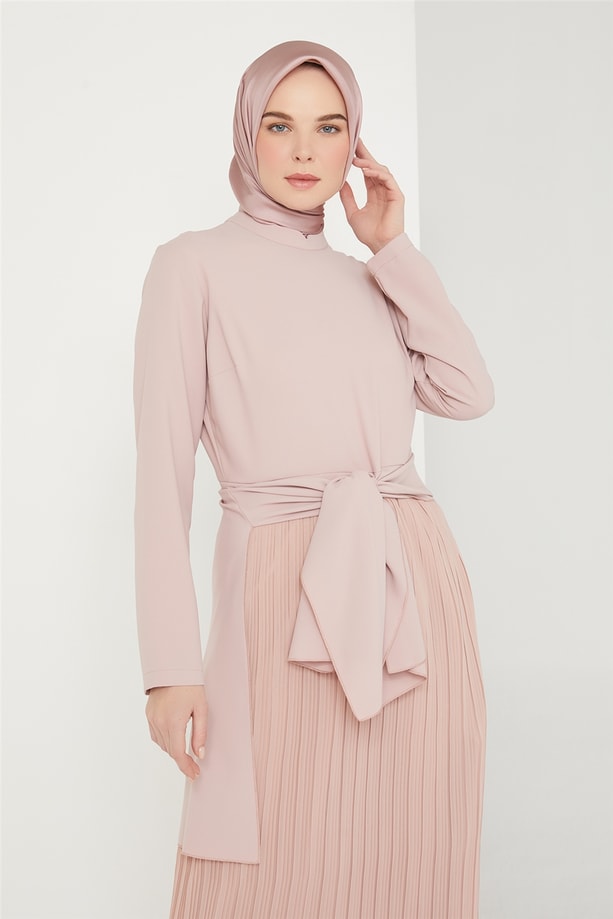 Armine Pileli Elbise 21K9324 Gül Kurusu