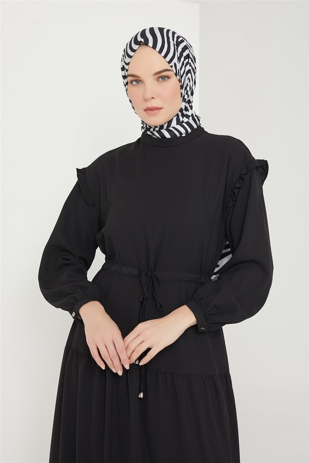 Armine Tünelli Ve Fırfırlı Elbise 21K9326 Siyah