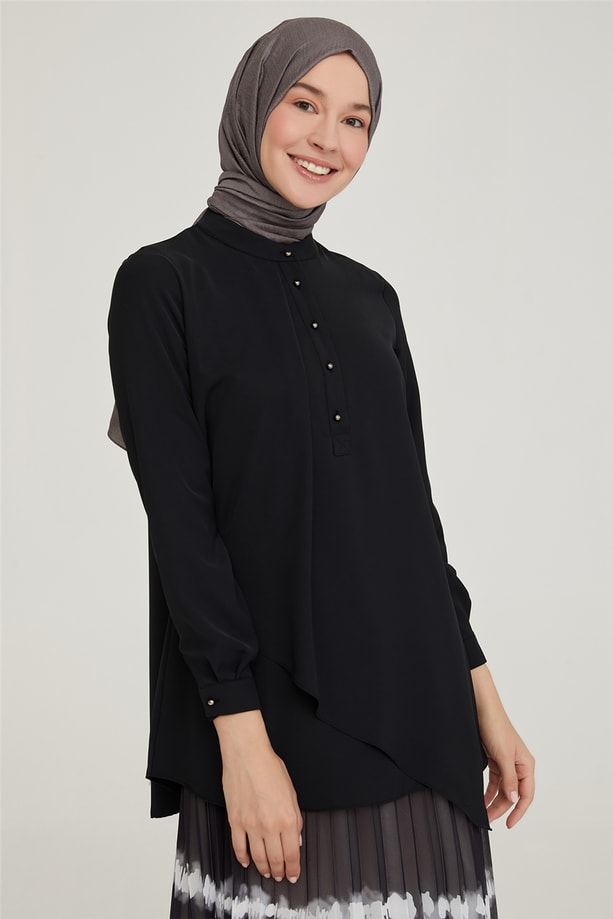 Armine Volanlı Bluz 21YH308 Siyah