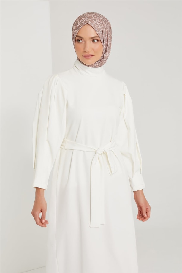 Armine Kol Detaylı Elbise 21KD3102 Ekru