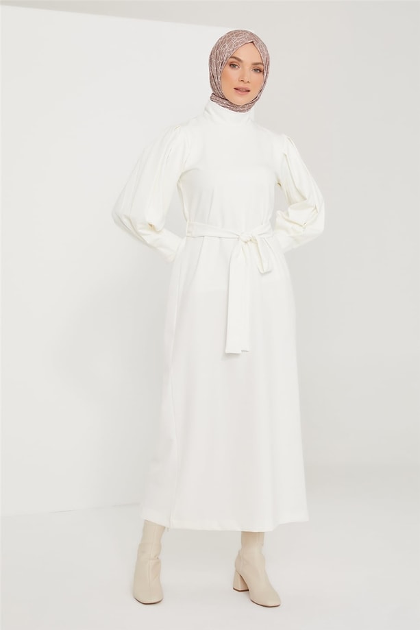 Armine Kol Detaylı Elbise 21KD3102 Ekru