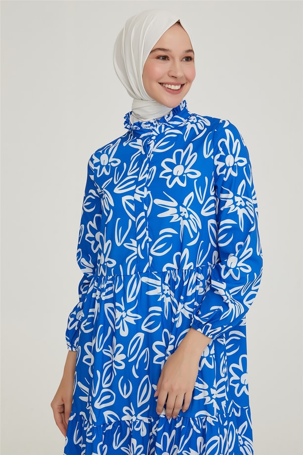 Armine Çiçekli Elbise 21YD3103 Saks