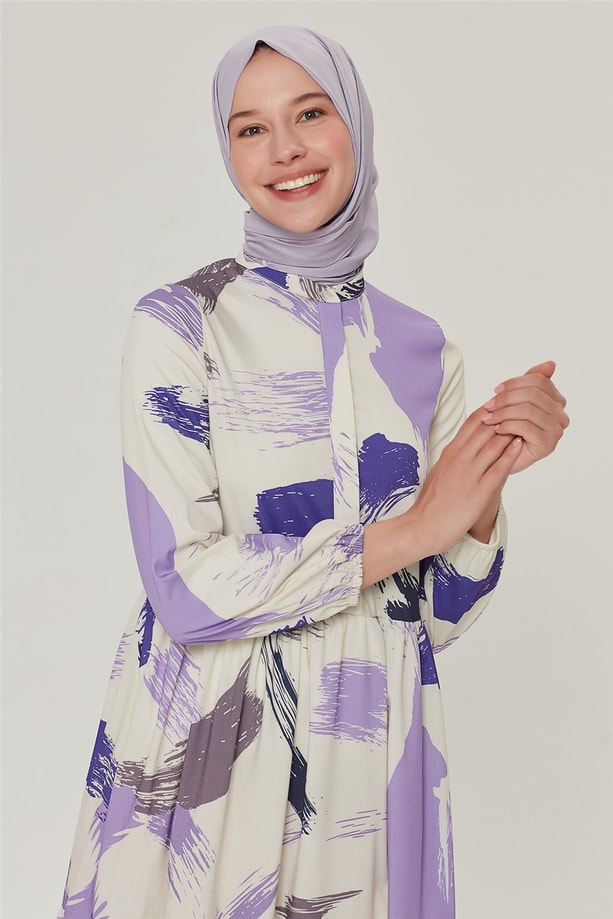 Armine Fırça Desen Elbise 21YD3105 Lila