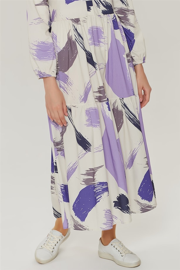 Armine Fırça Desen Elbise 21YD3105 Lila