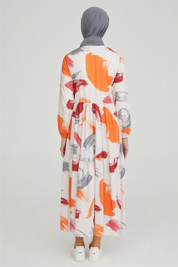Armine Fırça Desen Elbise 21YD3105 Oranj