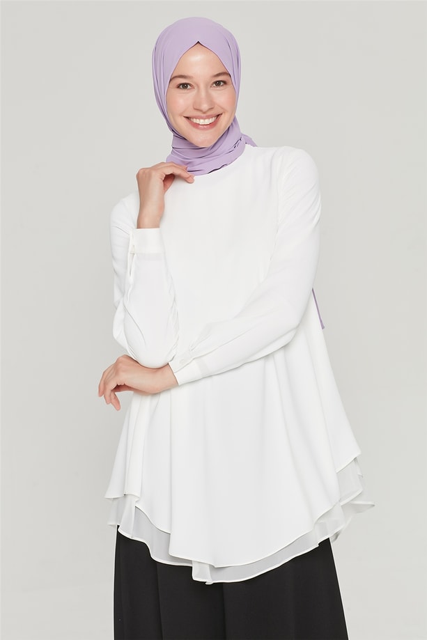 Armine Şifon Detaylı İki Katlı Bluz 21Y3943 Ekru