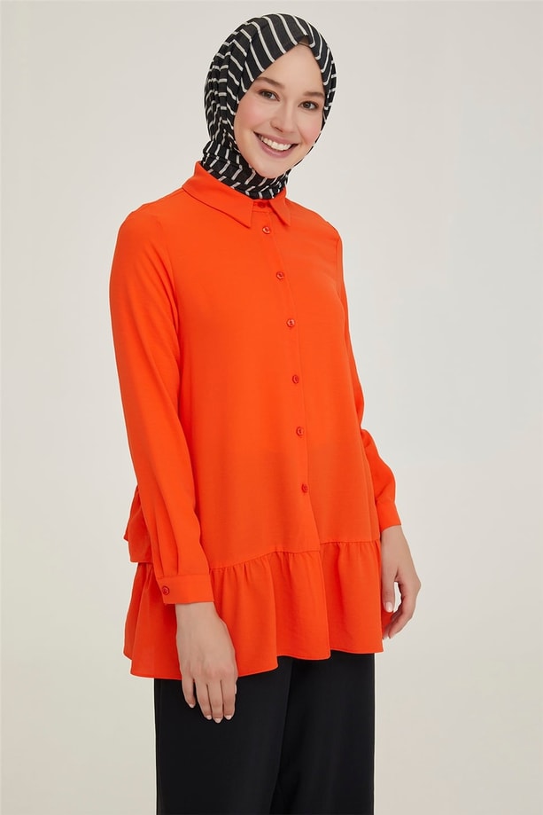 Armine Etek ucu Fırfırlı Gömlek 21Y3973 Mandarin