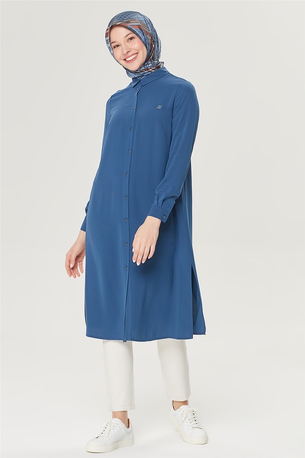 Armine Uzun Kollu Armine Logolu Tunik 21YH411 İndigo