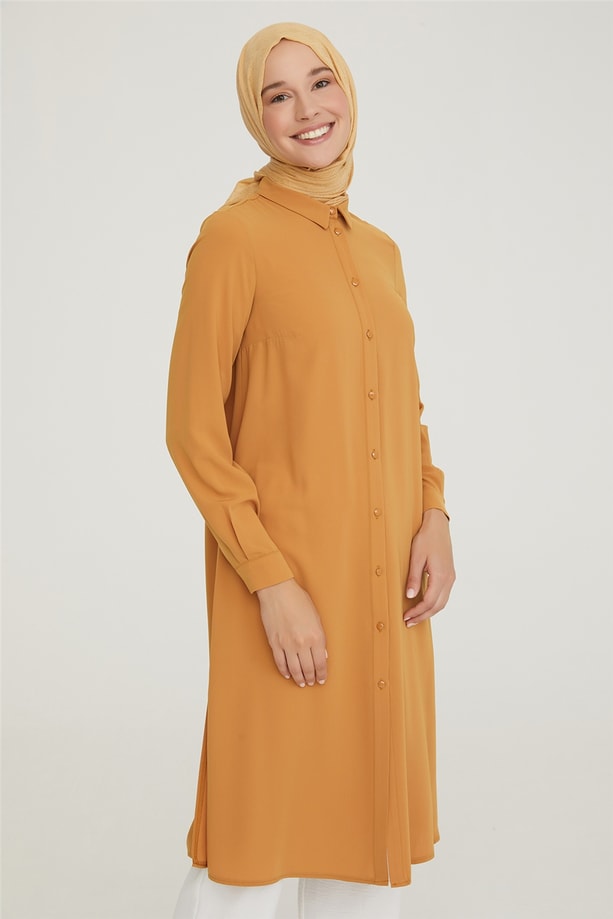 Armine Uzun Kollu Armine Logolu Tunik 21YH411 Safran