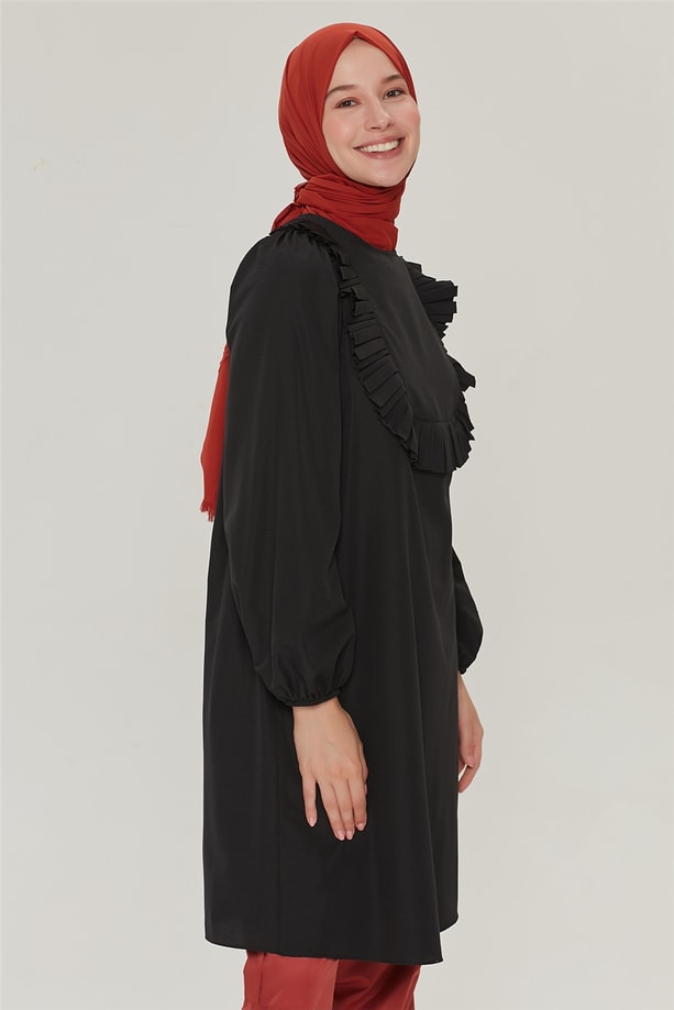 Armine Yakası Pileli Tunik 21Y4392 Siyah