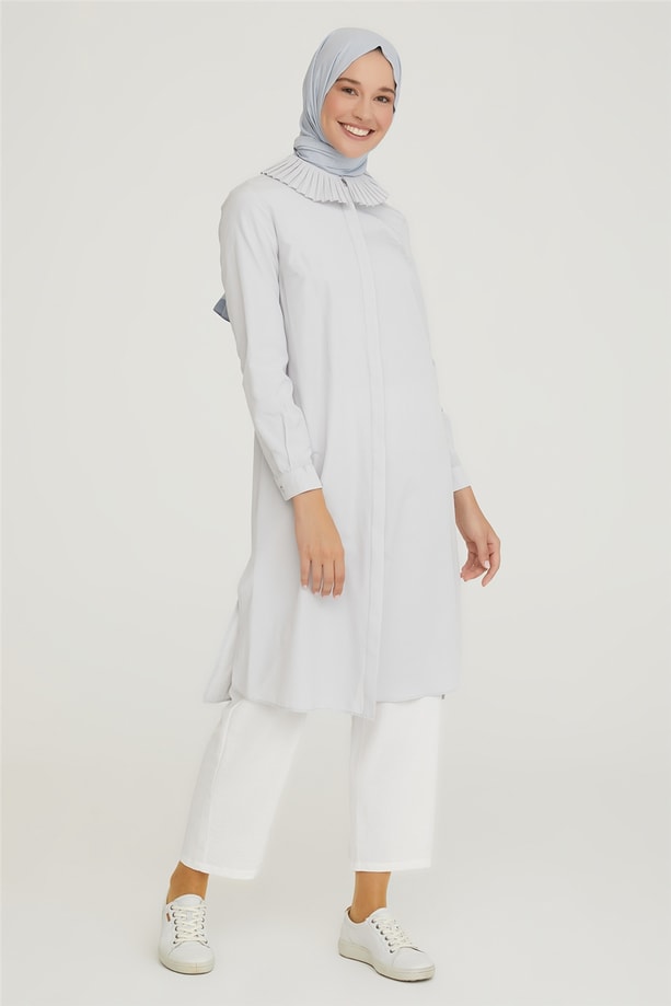 Armine Plise Yakalı Tunik 21Y4404 Gri