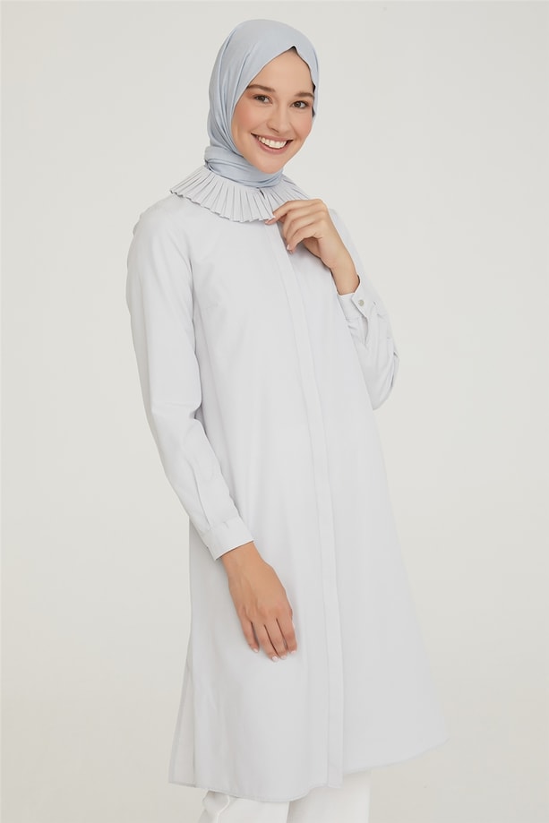 Armine Plise Yakalı Tunik 21Y4404 Gri