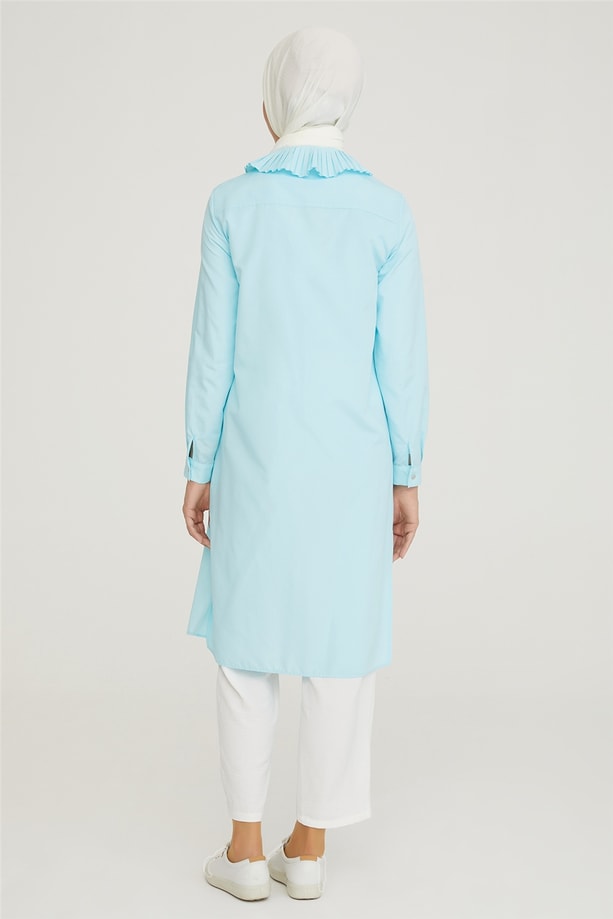 Armine Plise Yakalı Tunik 21Y4404 Açık Aqua