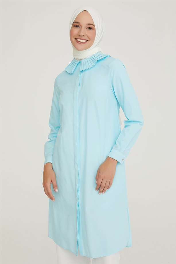 Armine Plise Yakalı Tunik 21Y4404 Açık Aqua