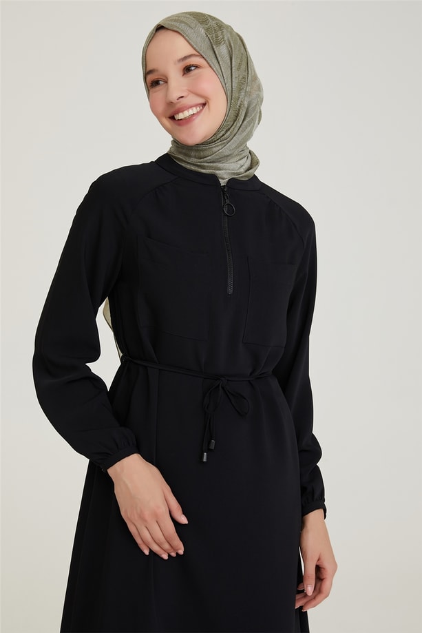 Armine Önü Cepli Kısa Fermuarlı Tunik 21Y4409 Siyah