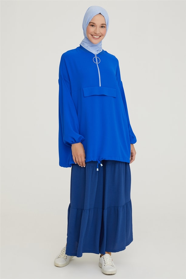Armine Yakası Ribanalı Tunik 21Y4410 Saks