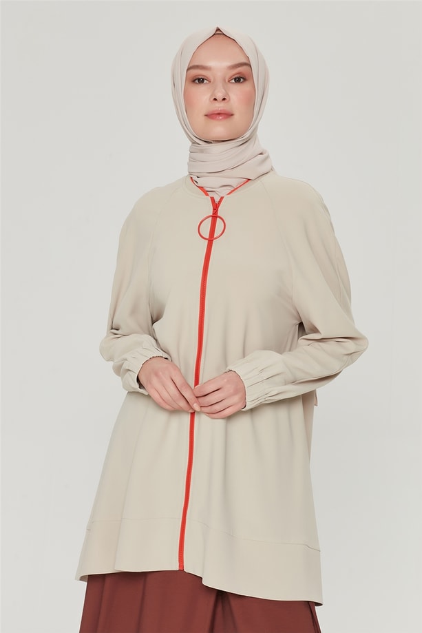 Armine Ribana Yakalı Kolu Lastikli Spor Ceket 21Y5408 Bej