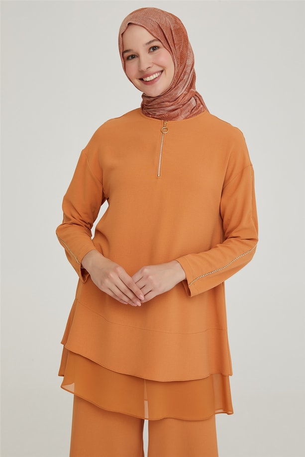 Armine Zincir Detaylı Şifonlu Takım 21Y6267 Camel