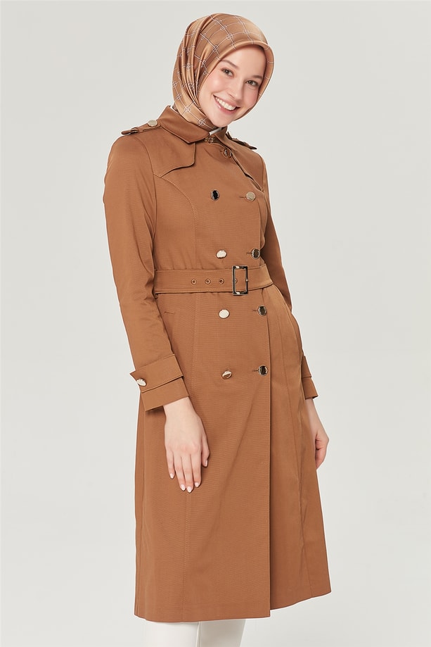 Armine Metal Düğme Detaylı Trenç 21Y7263 Camel