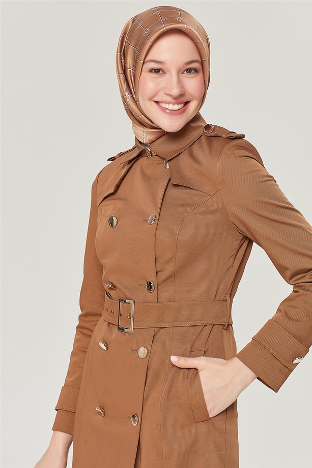 Armine Metal Düğme Detaylı Trenç 21Y7263 Camel