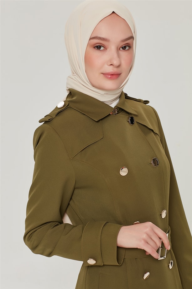 Armine Metal Düğme Detaylı Trenç 21Y7263 Haki