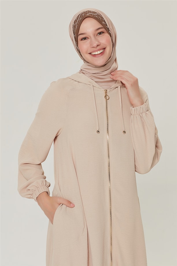 Armine Kapşonlu Reglan kollu etek ucu lastikli Kap 21Y7290 Bej
