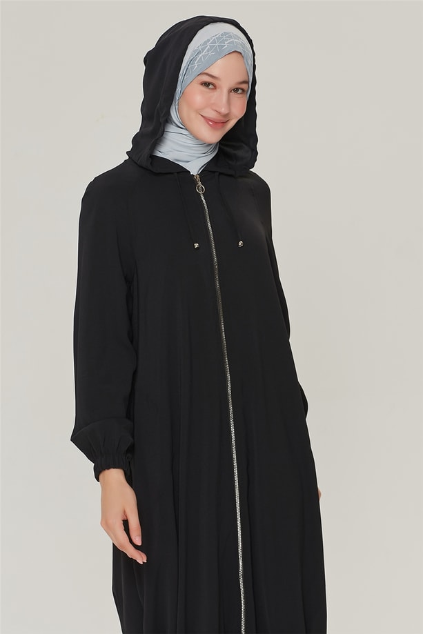 Armine Kapşonlu Reglan kollu etek ucu lastikli Kap 21Y7290 Siyah