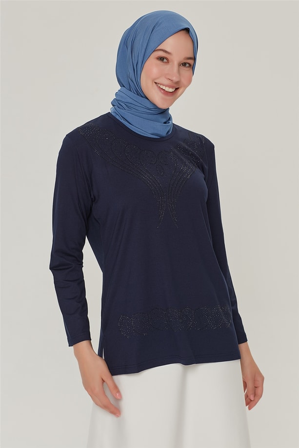 Armine Etek Ucu Taşlı Penye 21YD9003 Lacivert