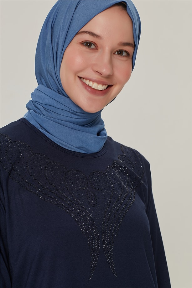 Armine Etek Ucu Taşlı Penye 21YD9003 Lacivert