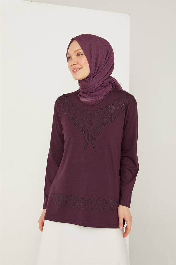 Armine Etek Ucu Taşlı Penye 21YD9003 Mürdüm