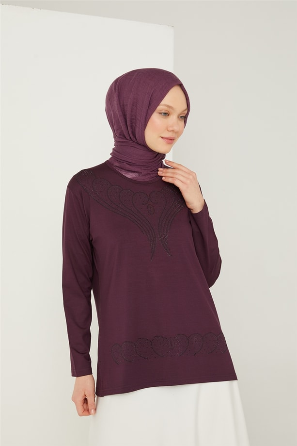 Armine Etek Ucu Taşlı Penye 21YD9003 Mürdüm