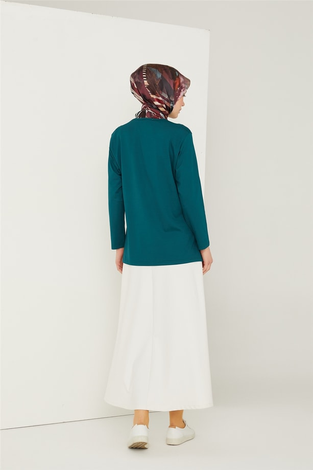 Armine Etek Ucu Taşlı Penye 21YD9003 Zümrüt