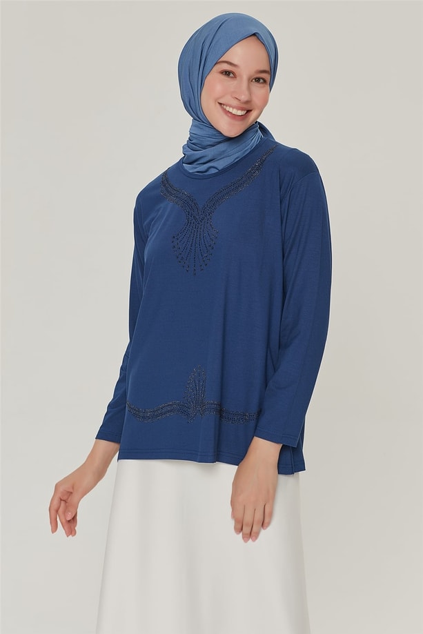 Armine Etek Ucu Taşlı Penye 21YD9005 İndigo