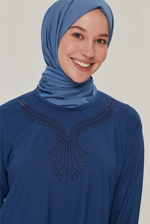 Armine Etek Ucu Taşlı Penye 21YD9005 İndigo