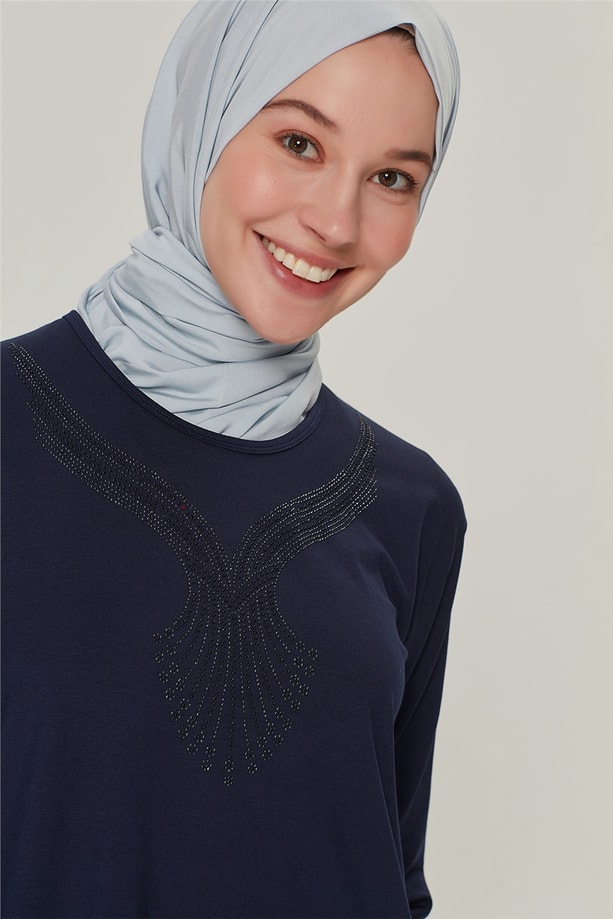 Armine Etek Ucu Taşlı Penye 21YD9005 Lacivert