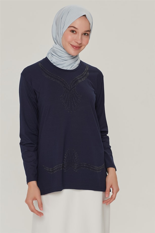 Armine Etek Ucu Taşlı Penye 21YD9005 Lacivert