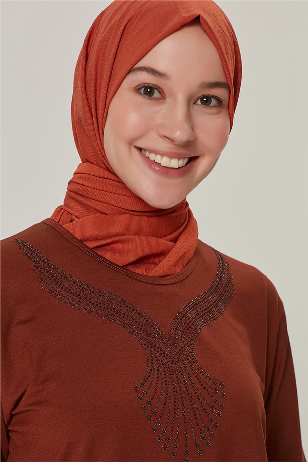 Armine Etek Ucu Taşlı Penye 21YD9005 Tarçın
