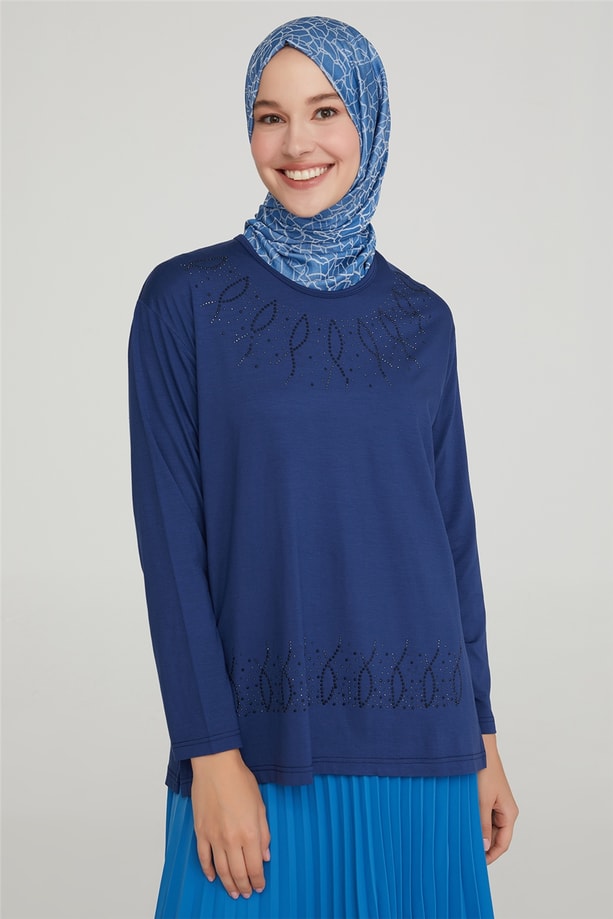 Armine Etek Ucu Taşlı Penye 21YD9008 İndigo