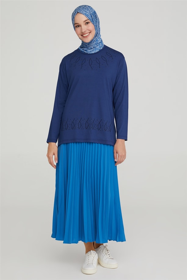 Armine Etek Ucu Taşlı Penye 21YD9008 İndigo