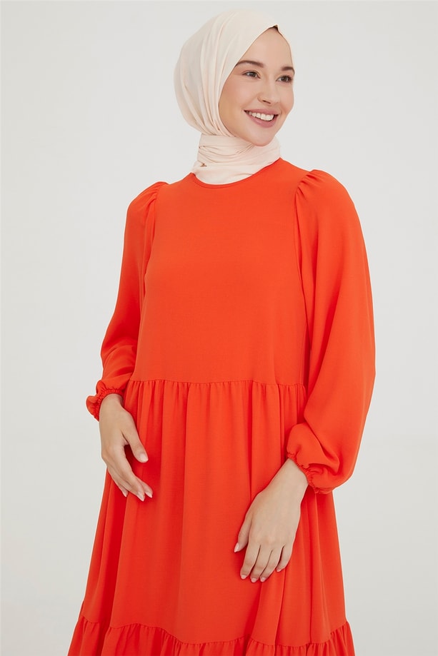 Armine Büzgülü Elbise 21Y9232 Mandarin