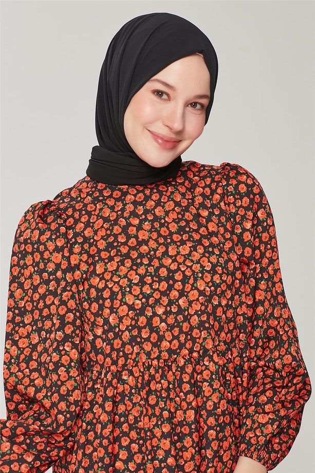 Armine Çiçek Desenli Büzgülü Elbise 21Y9233 Narçiçeği
