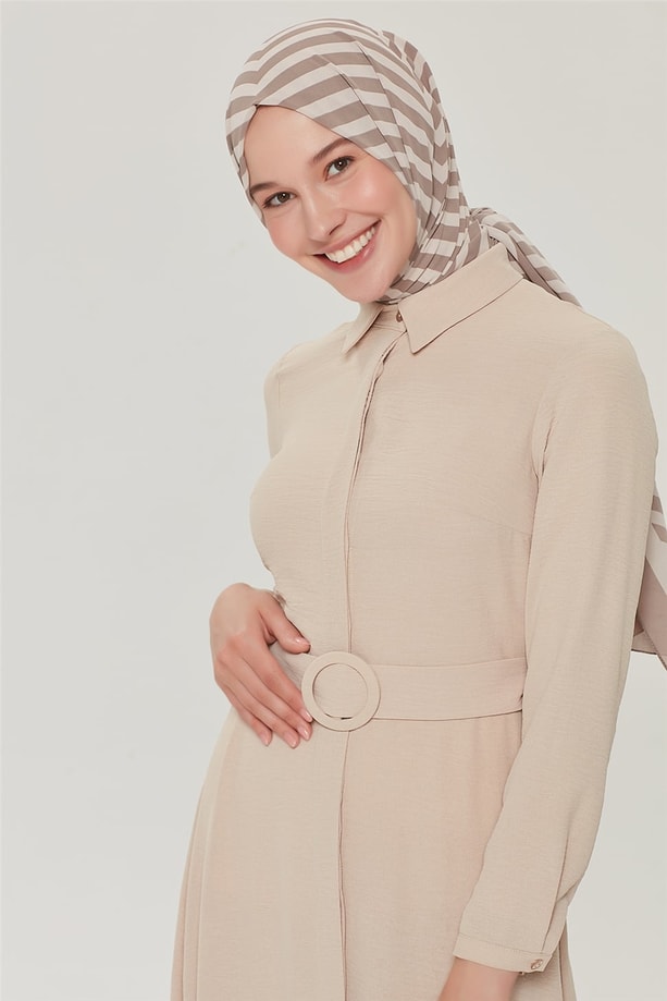 Armine Gömlek Yaka Elbise 21Y9234 Bej