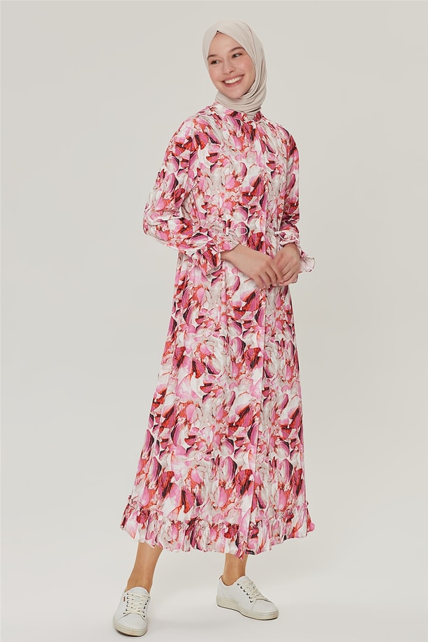 Armine Fırfırlı Beli Büzülebilir Elbise 21Y9269 Pembe